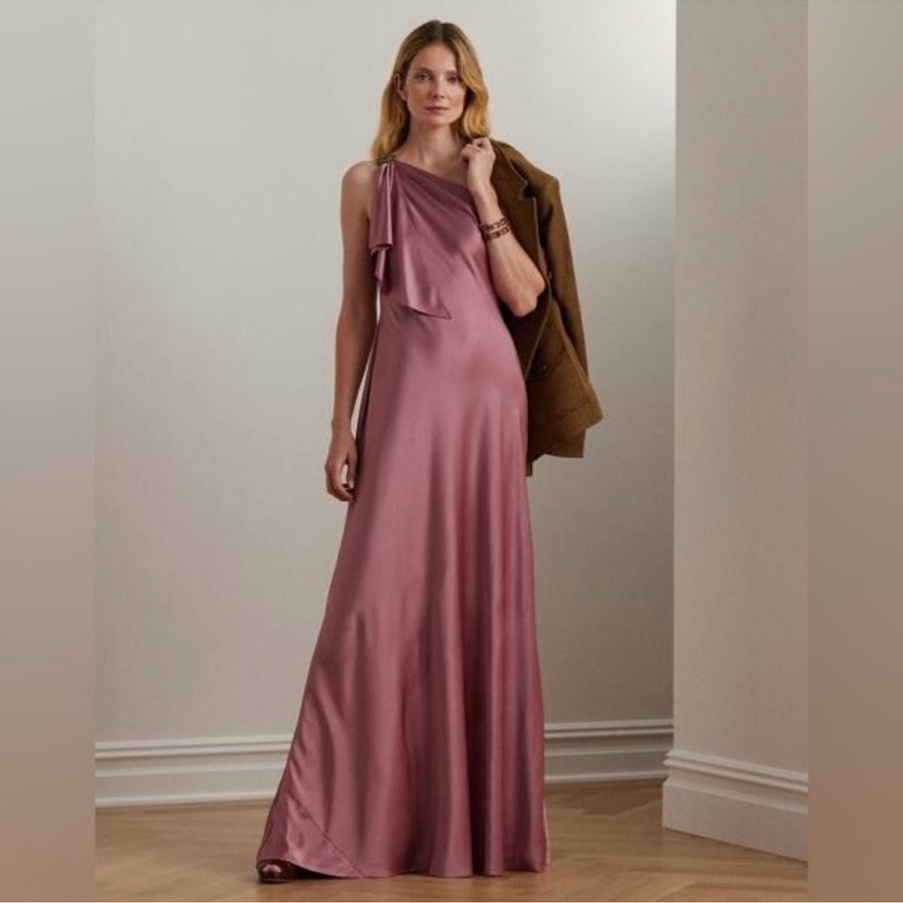 Lauren Ralph Lauren Satin Charmeuse One-Shoulder Gown